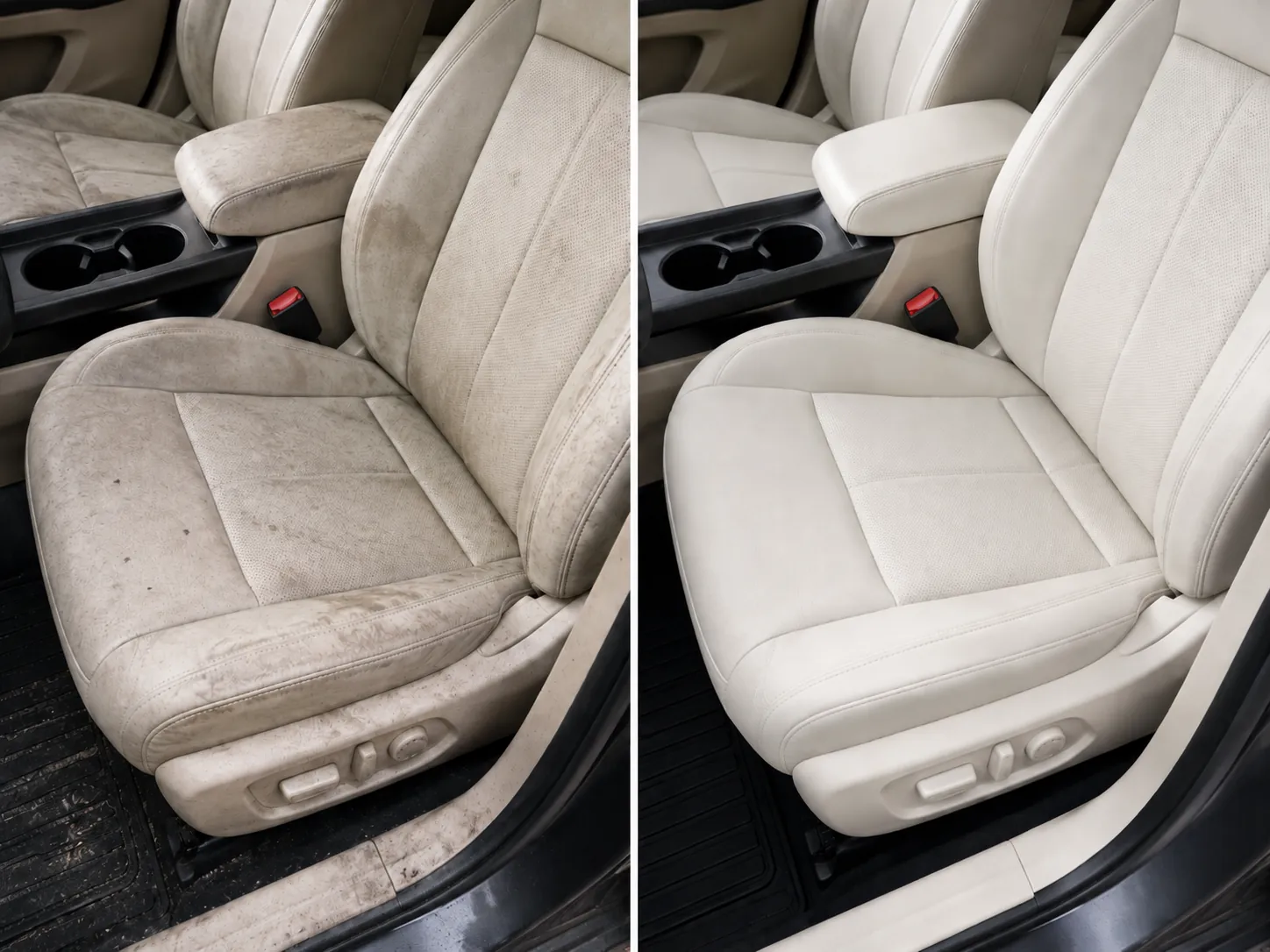 Before and after interior seat cleaning by Moura Auto Spa